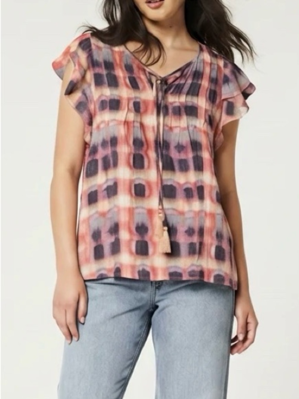 Indigo Rose Pink Purple & Blue Plaid Ruffle Blouse